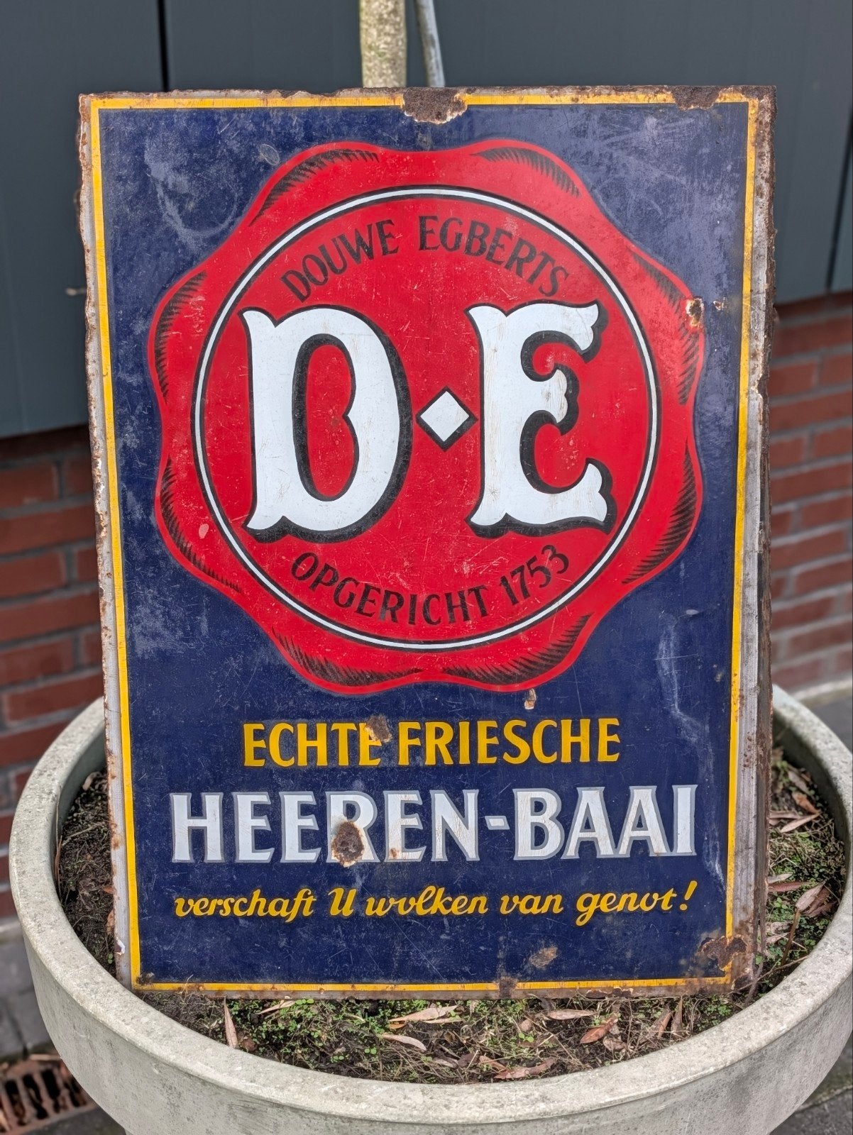 Emaille reclamebord Douwe Egberts Heeren-Baai, Verzamelen, Merken en Reclamevoorwerpen, Ophalen of Verzenden, Gebruikt, Reclamebord