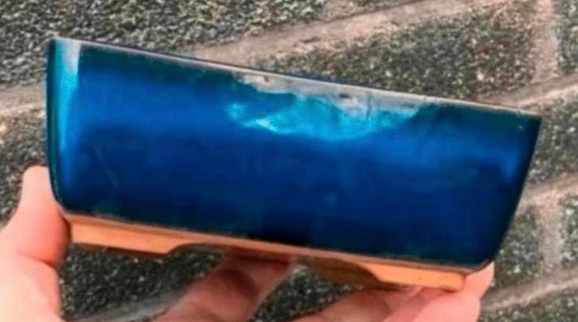 Bonsai schaal blauw geglazuurd Japans aardewerk 15,4x11,5x56, Ophalen of Verzenden, Zo goed als nieuw, Aardewerk, Rechthoekig