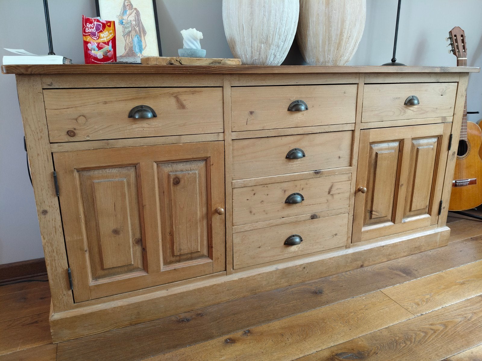 Houten dressoir met lades en deuren - rechterdeur gebroken, Ophalen, Gebruikt, 150 tot 200 cm, Met lade(s)