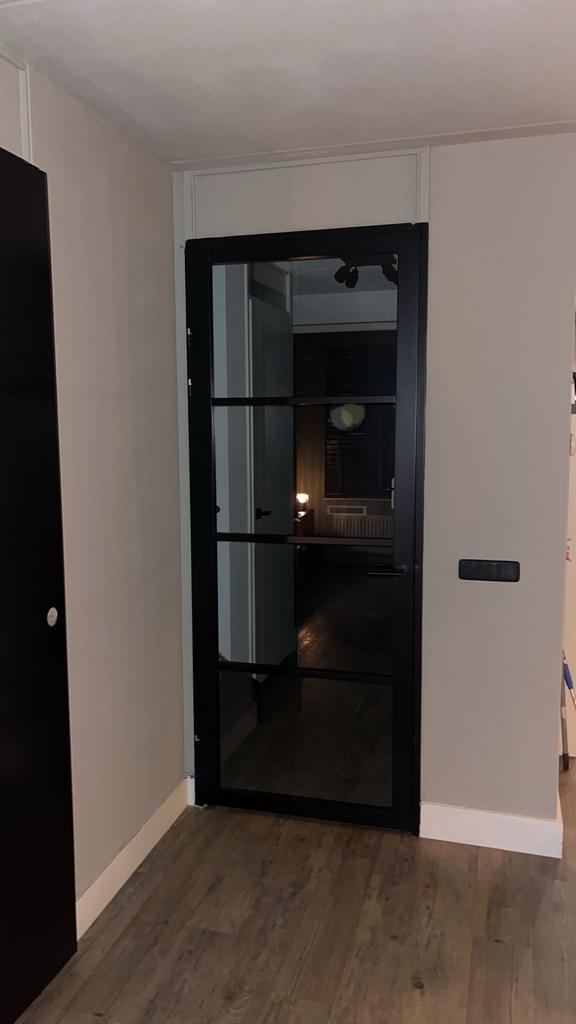Zwarte houten deur met glas, Ophalen, Binnendeur, 200 tot 215 cm, Glas