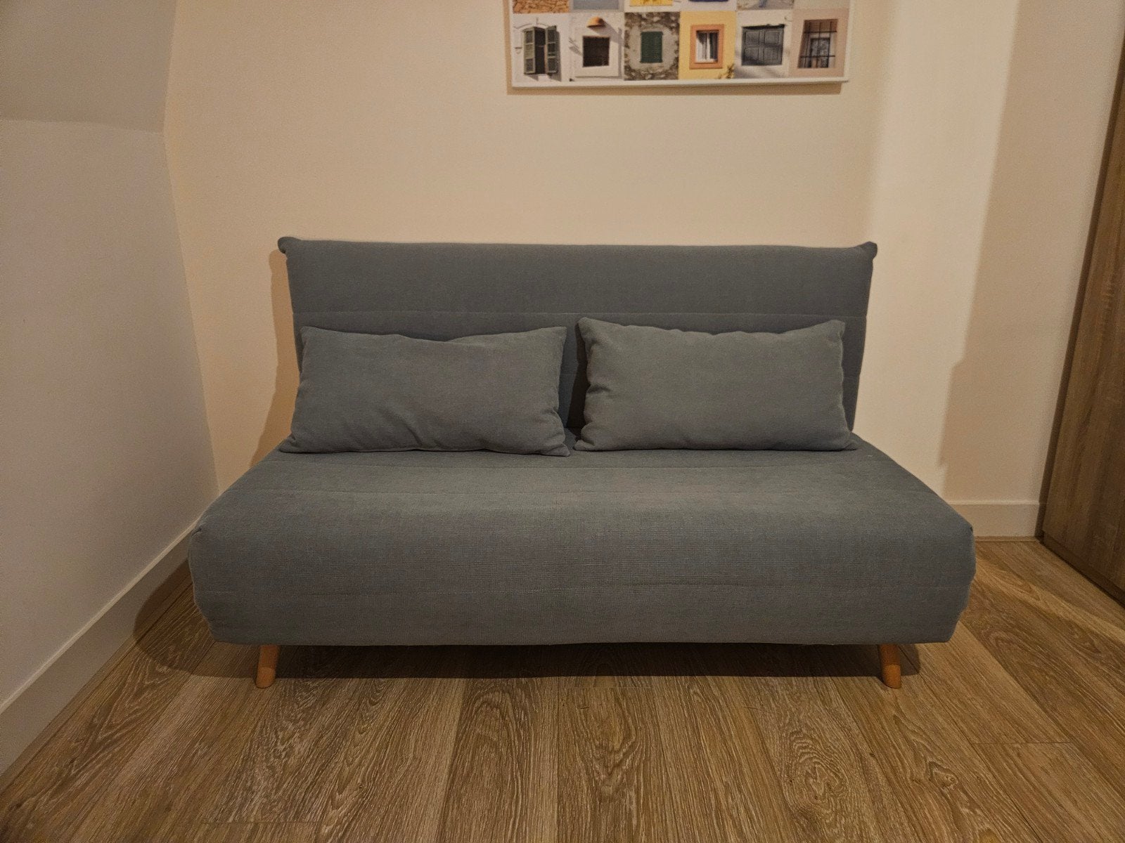 Mooi zeegroen slaapbankje van nio, 150cm, Huis en Inrichting, Slaapkamer | Slaapbanken, Ophalen, 90 cm, Tweepersoons, 190 cm of minder