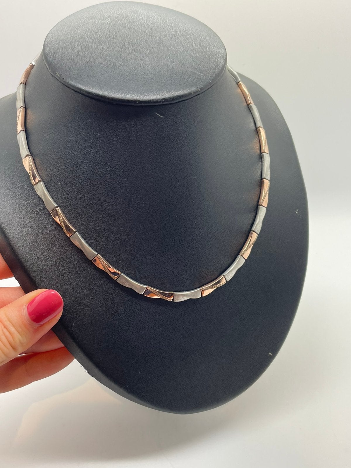 E222 Prachtige zilveren bicolor ketting, Sieraden, Tassen en Uiterlijk, Kettingen, Overige kleuren, Ophalen of Verzenden, X, Zilver