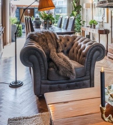 Chesterfield Italiaanse Makelaardij Leverkleurig, Ophalen, Gebruikt, Leer, 75 tot 100 cm
