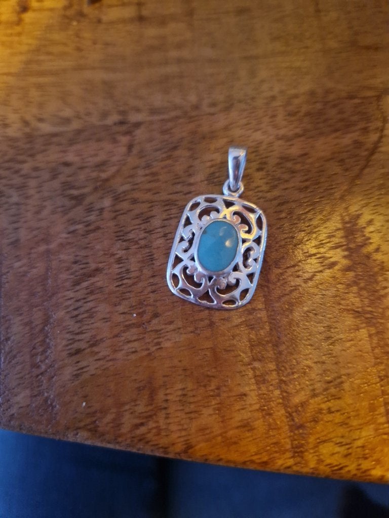 925 zilveren hanger, rechthoek met turquoise, Ophalen of Verzenden, Zilver, Hanger, Met edelsteen