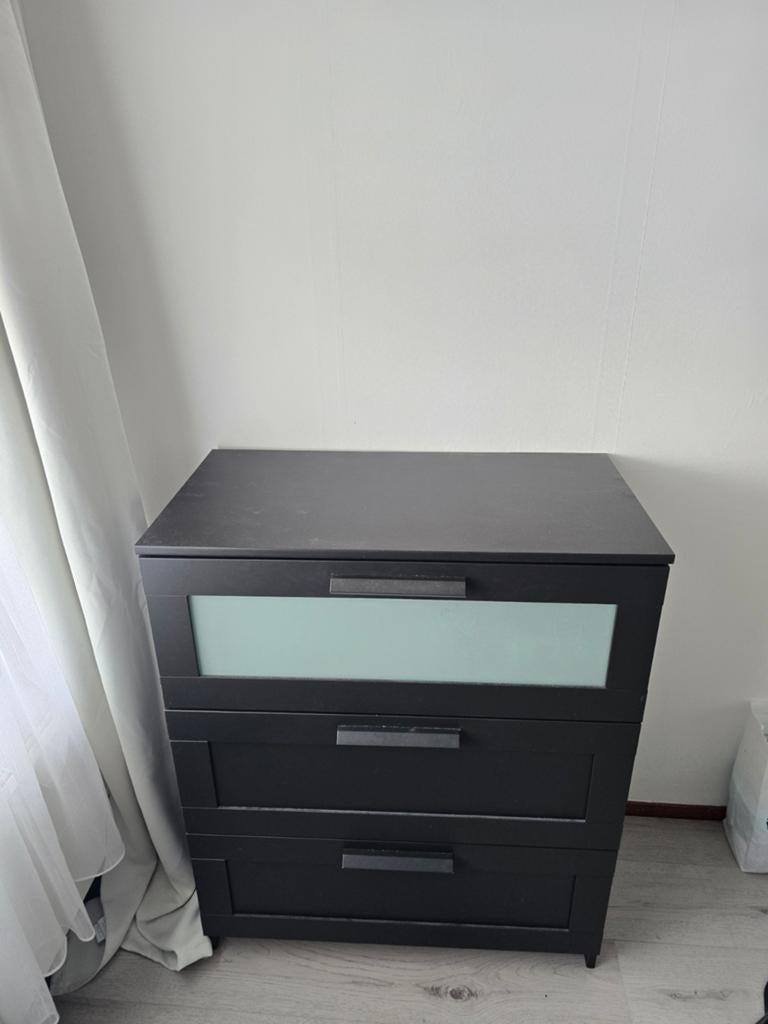 Zwarte ladekast 3 lades (Ikea), Ophalen, 50 tot 100 cm, Glas, 3 of 4 laden