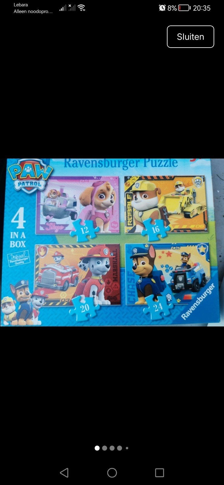 Paw Patrol Ravensburger Puzzel 4 in 1, Kinderen en Baby's, Speelgoed | Kinderpuzzels, Ophalen of Verzenden, 10 tot 50 stukjes