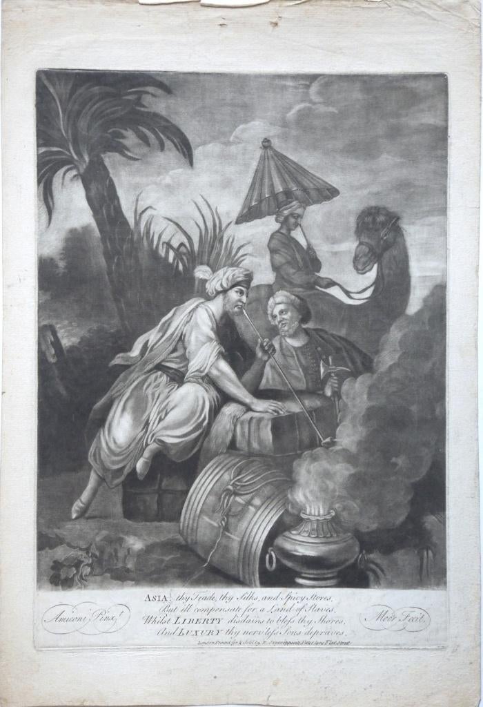 John Moor mezzotint "Asia, Liberty, Luxury", ca. 1760, Antiek en Kunst, Ophalen