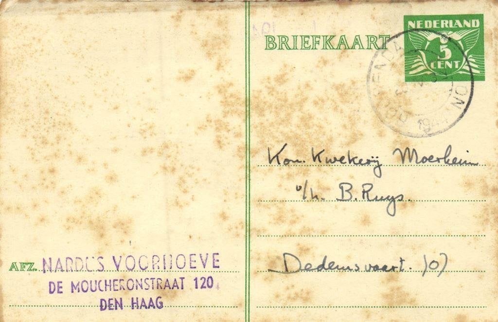 Nardus Voorhoeve, Den Haag - 04.1944 - briefkaart, Ophalen of Verzenden, Briefkaart