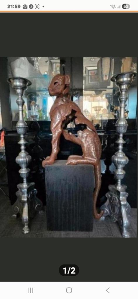 Unieke metalen sculptuur van een katachtig dier, Ophalen, Overige onderwerpen, 50 - 100 cm, Handgemaakt