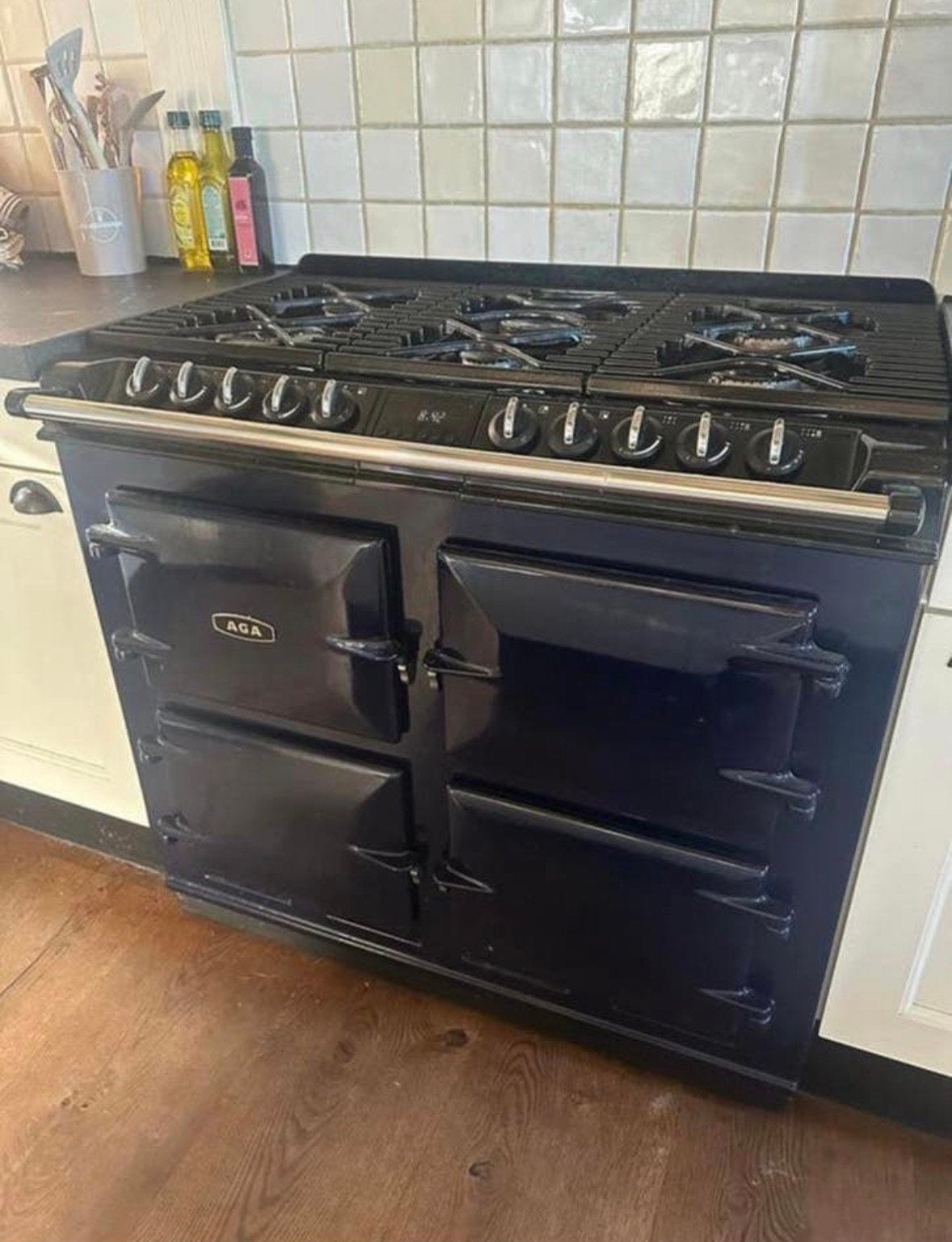 AGA fornuis donker blauw 6 pits, Ophalen, 60 cm of meer, Grill, Zo goed als nieuw