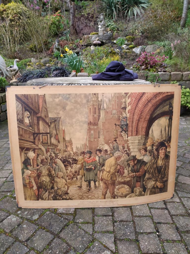 Originele antieke schoolplaat, wie heeft er een plekje voor?, Antiek en Kunst, Antiek | Schoolplaten, Ophalen, Aardrijkskunde