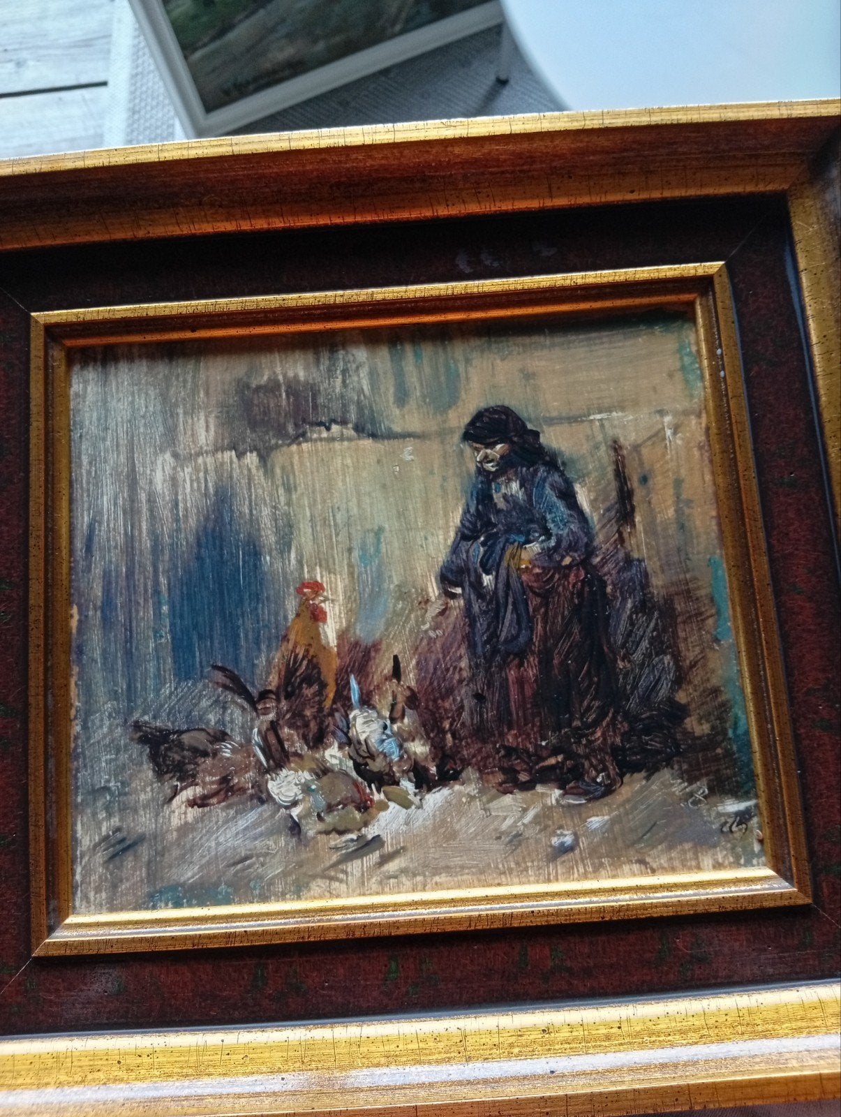 mooi olieverf schilderij vrouw mèt kippen, Ophalen of Verzenden
