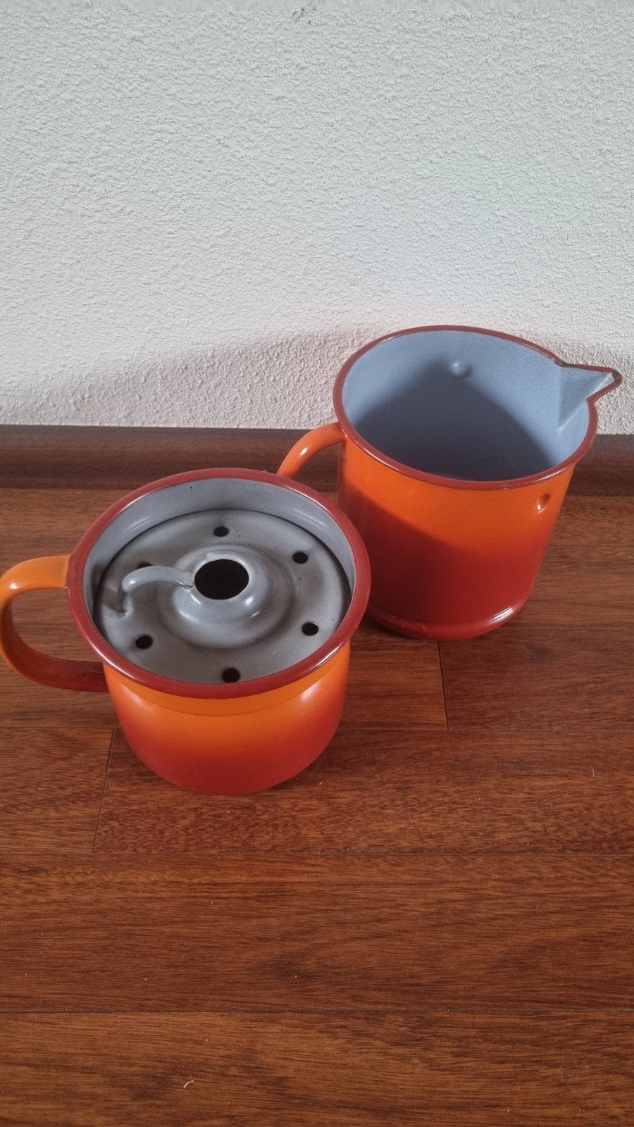 Emaille melkkoker - Vintage Oranje, Antiek en Kunst, Ophalen
