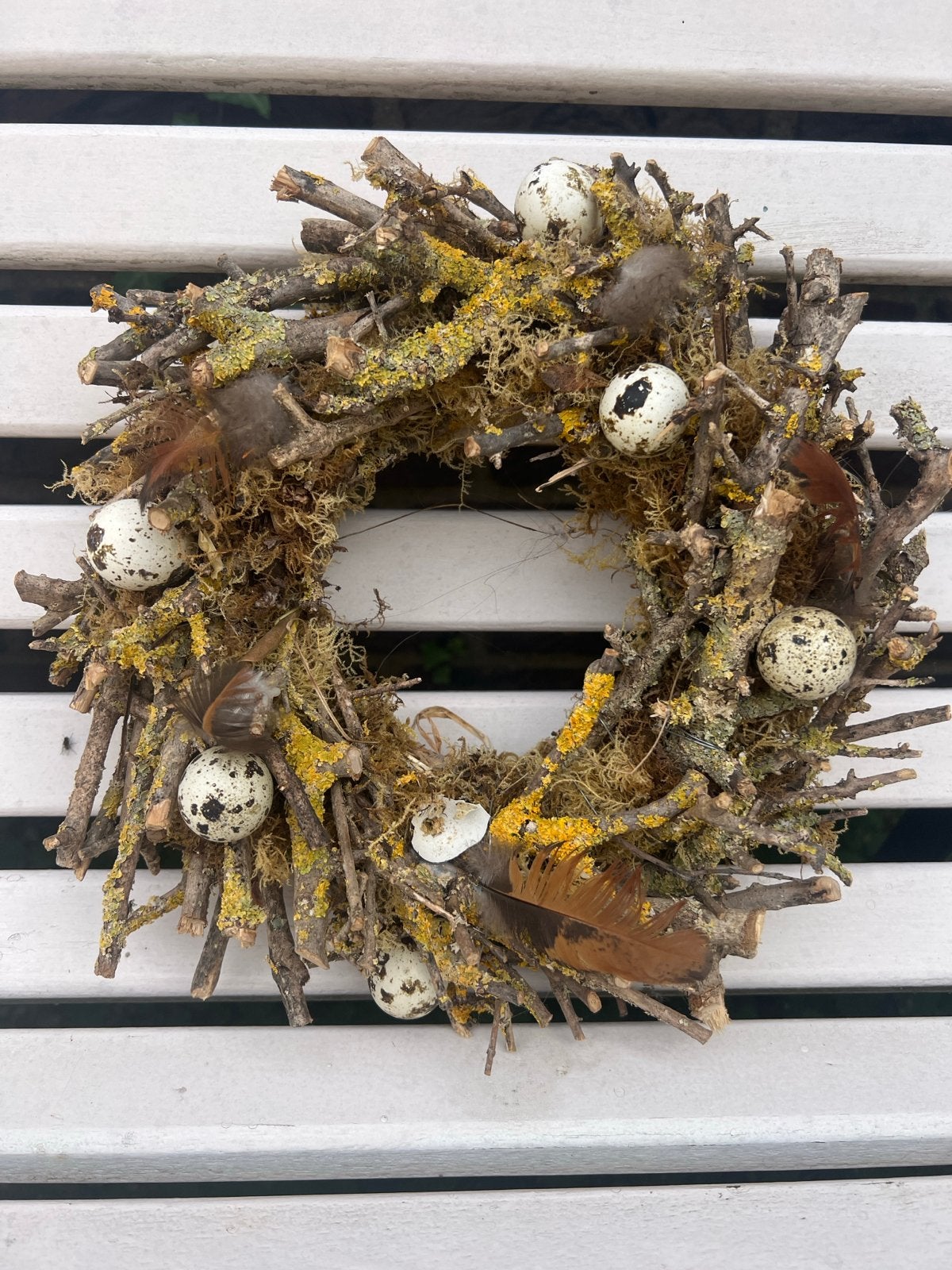 Natuurlijke Paaskrans met takken en kwarteleitjes, Ophalen of Verzenden, Zo goed als nieuw