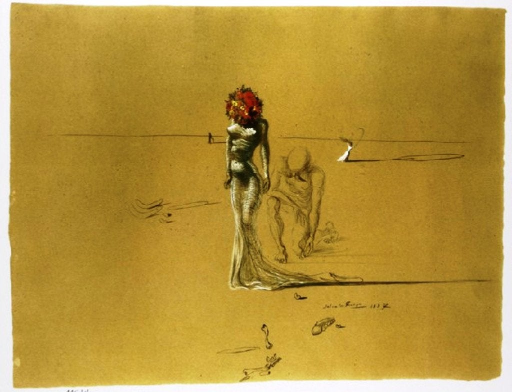 Salvador Dali (1904) Kleur Lithografie "Flower Head" Ges Gen, Personages en Fantasiefiguren, Ophalen of Verzenden, Lithografie