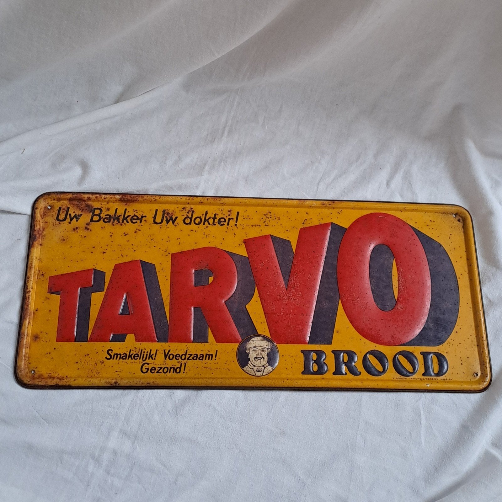 blikken reclamebord Tarvo brood Haarlem 47x21cm, Ophalen of Verzenden, Zo goed als nieuw, Reclamebord