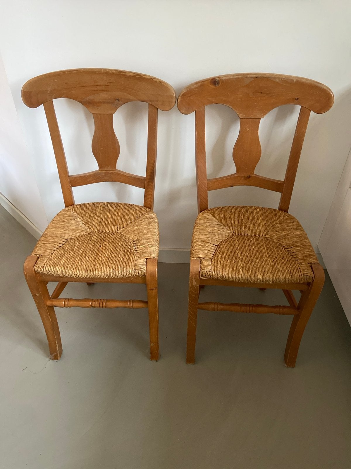 Antieke Franse eetkamerstoelen met rieten zitting (set van 2, Ophalen