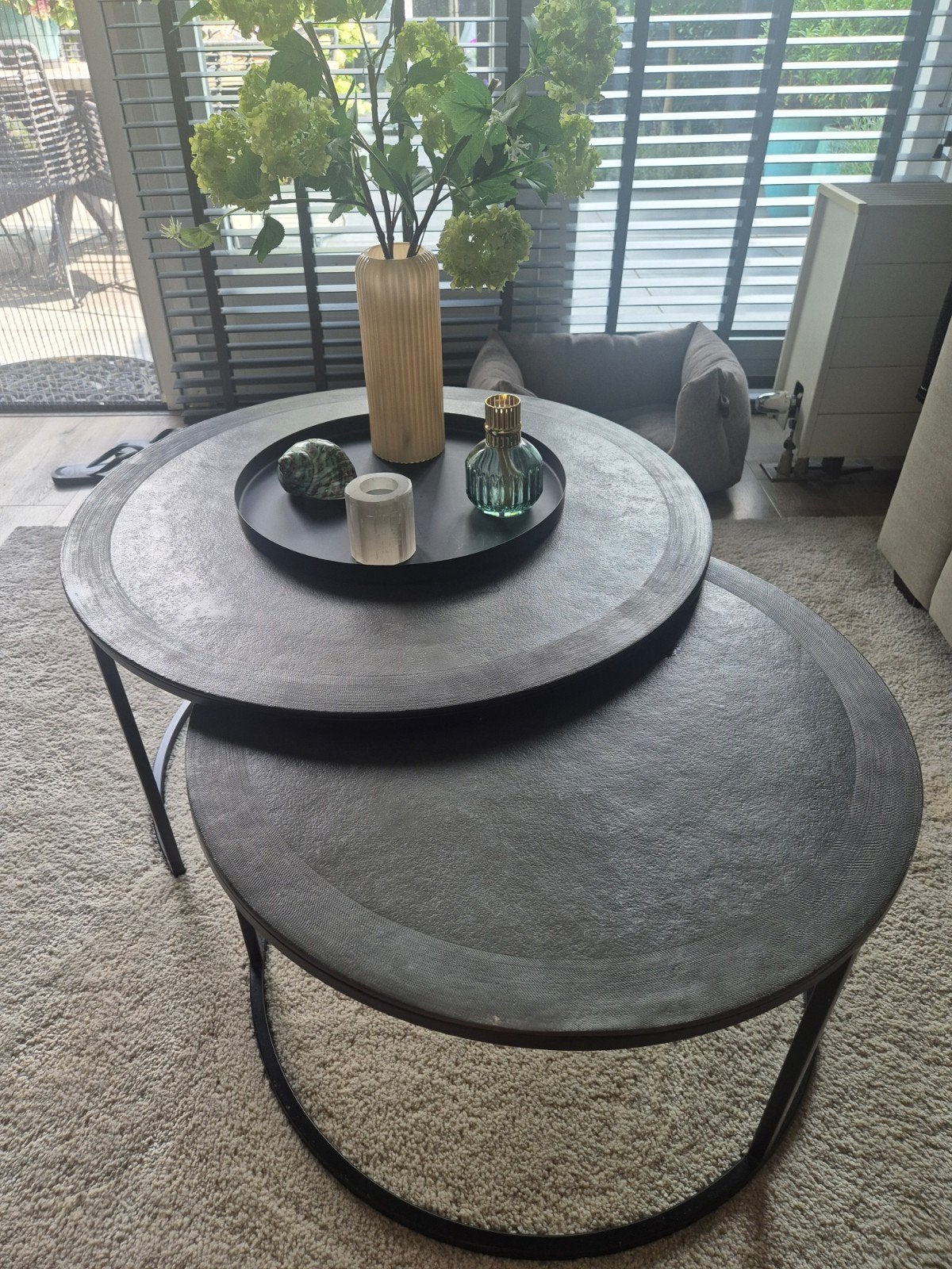 Salontafel set zwart metaal, Ophalen, 50 tot 100 cm, Rond, 50 tot 100 cm
