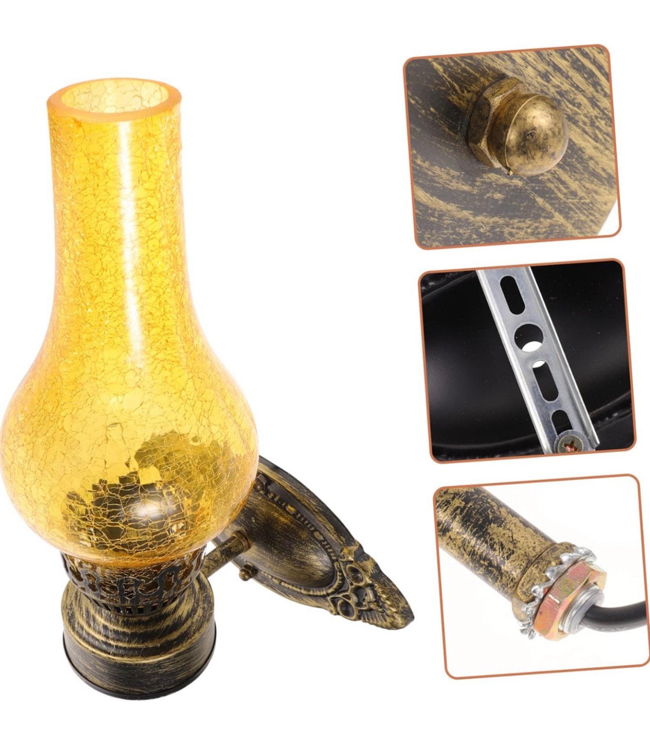 Wandlamp Industrieel olie-lamp lantaarn geel glas antiek set, Ophalen of Verzenden