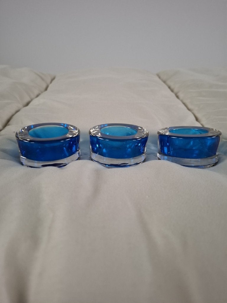 theelichthouders glas blauw, Huis en Inrichting, Woonaccessoires | Kandelaars en Kaarsen, Blauw, Waxinelichthouder, Nieuw, Ophalen of Verzenden
