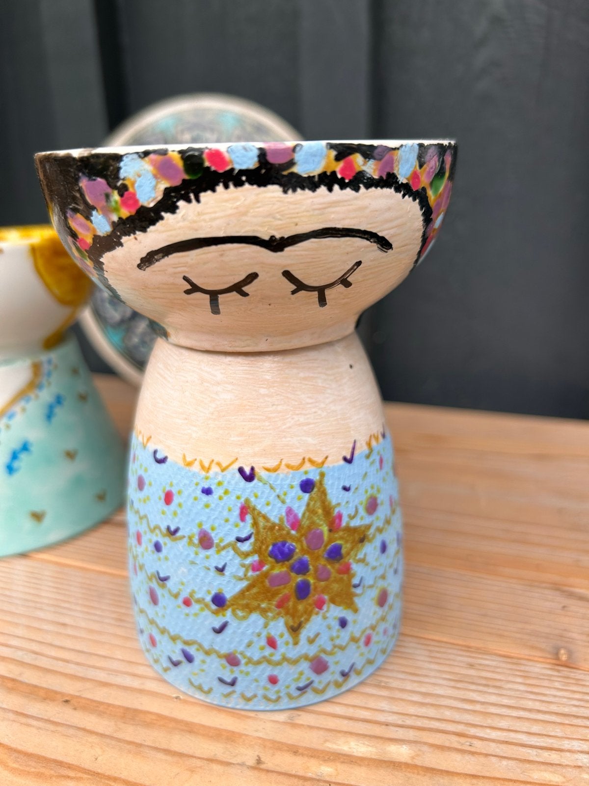 Unieke handgeschilderde plantenpotjes: Frida Kahlo & Chinees, Binnen, Ophalen of Verzenden, Zo goed als nieuw, Overige vormen