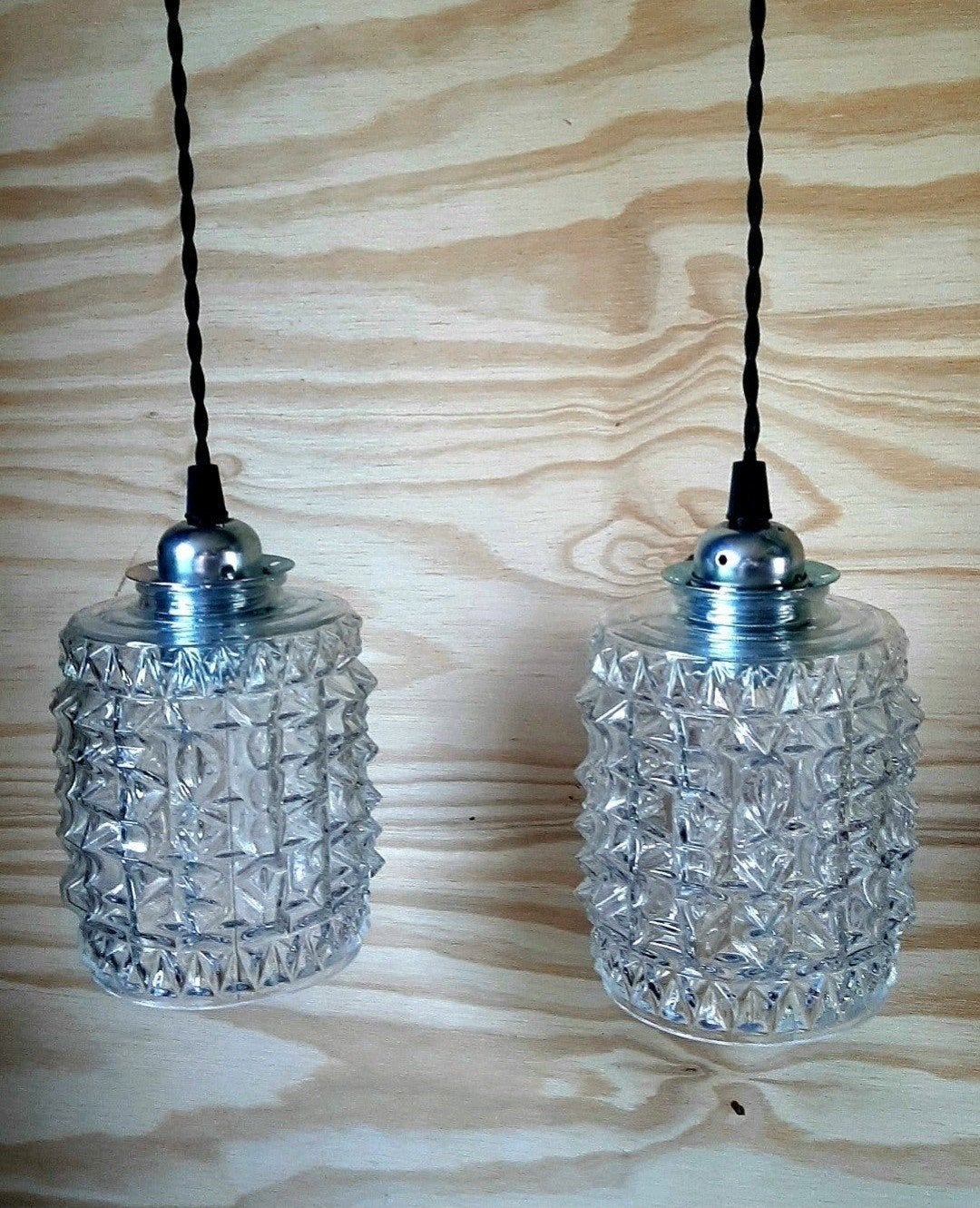 Vintage Hanglampen - (Glazen Diamant punt / Mid century), Ophalen of Verzenden, Glas