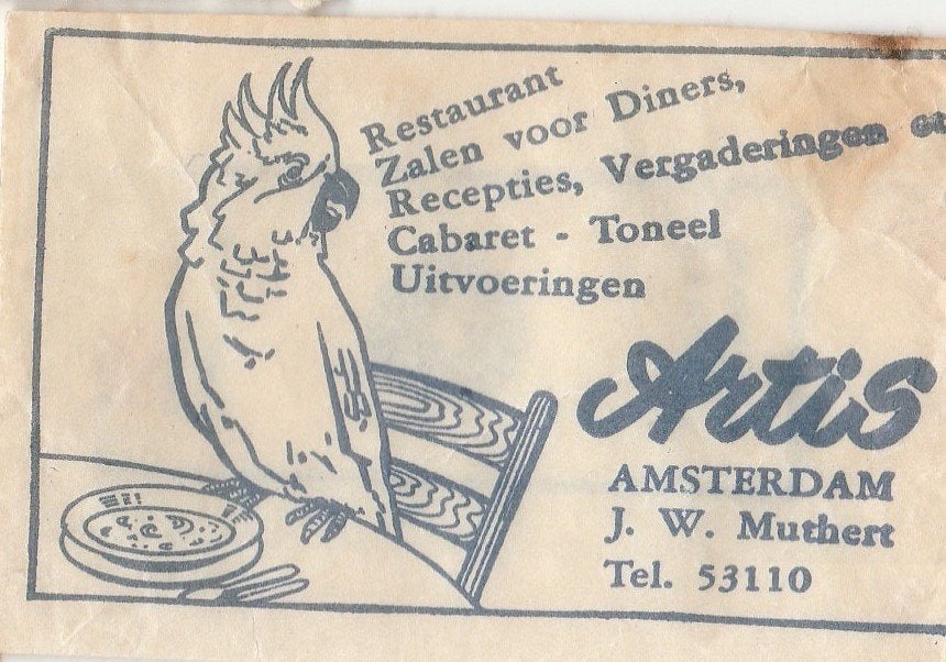 Artis Amsterdam - J Muthert - papegaai cabaret toneel, Verzamelen, Ophalen of Verzenden