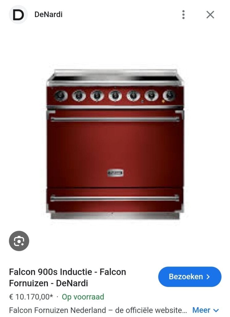 Luxe Falcon Deluxe Fornuis 90cm INDUCTIE rood 5 zones, Witgoed en Apparatuur, Fornuizen, Niet ingevuld, 60 cm of meer, Niet ingevuld