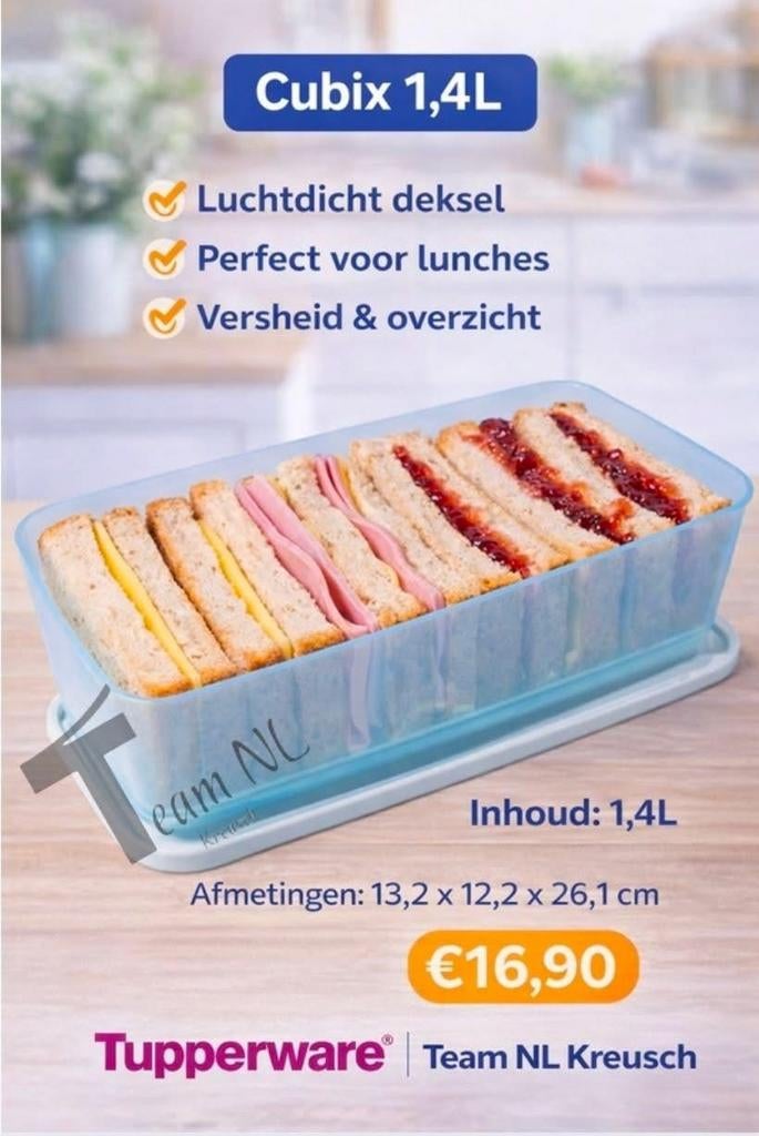 TUPPERWARE Cubic 1,4 lt - Brooddoos Bewaardoor Koelkastdoos, Ophalen of Verzenden, Nieuw, Overige typen