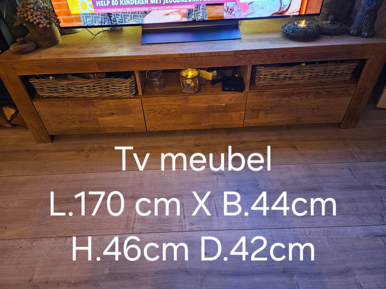 Massief Eiken TV Meubel met Lades en Opbergvakken, Ophalen, Modern, Robuust, 150 tot 200 cm, Eikenhout