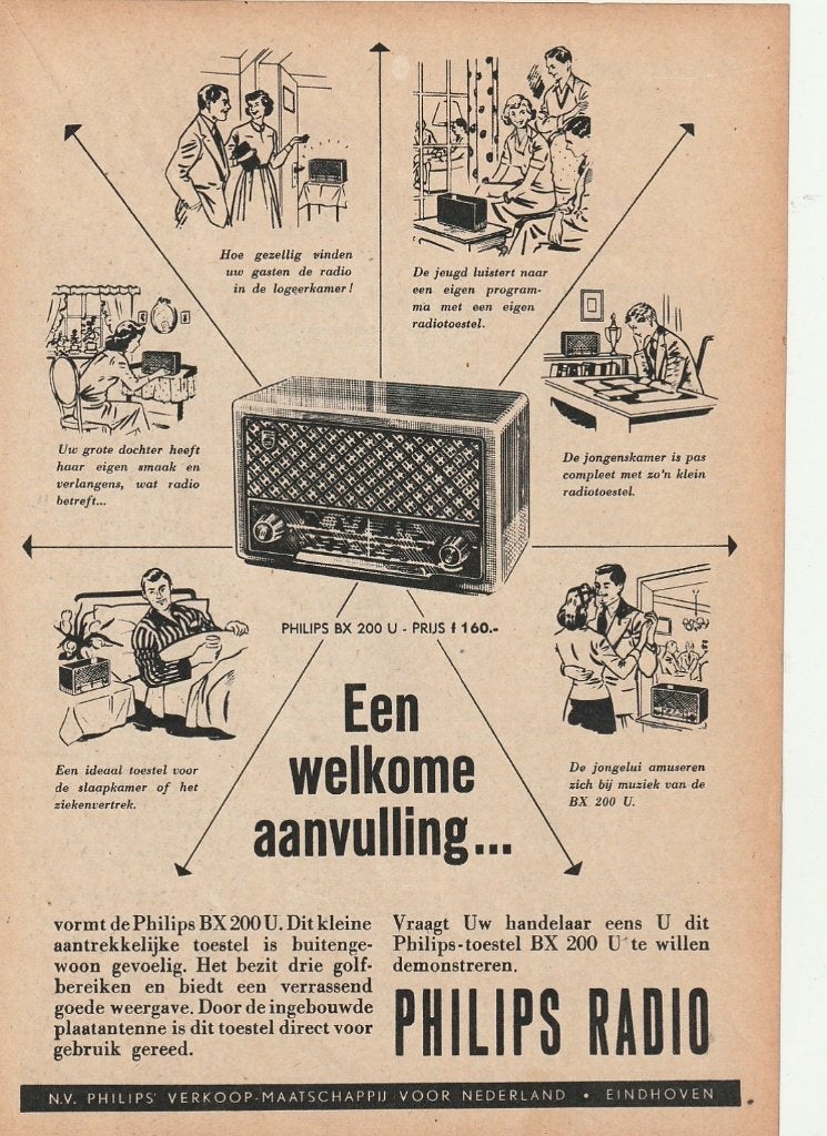 Retro reclame 1954 Philips radio de BX 200 U jaren 50, Verzenden, Overige typen