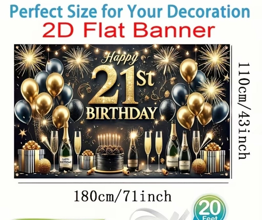 21e happy birthday verjaardag decoratie plat Banner 180X110, Ophalen of Verzenden, Zo goed als nieuw, Versiering, Verjaardag