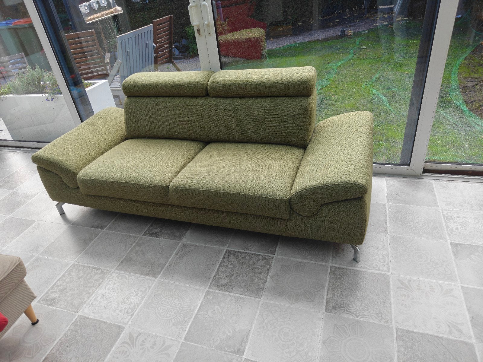 Comfortabele tweepersoonsbank in olijfgroen, Ophalen, Gebruikt, Tweepersoons, 75 tot 100 cm