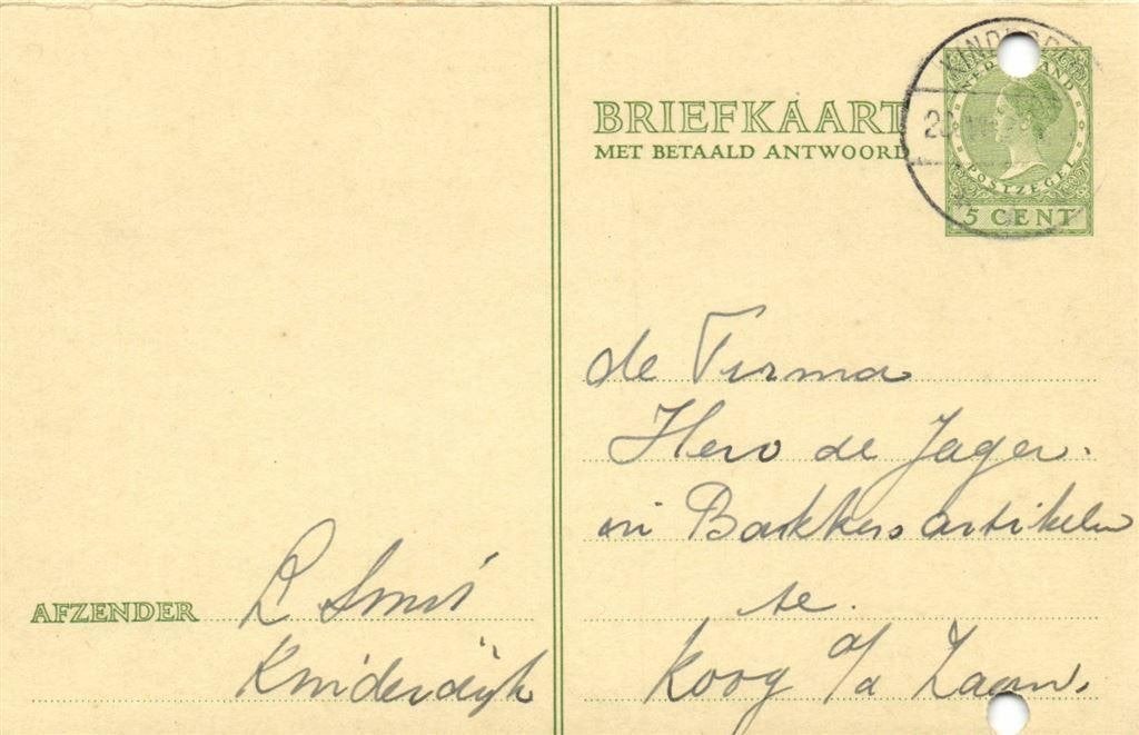 L. Smit, Kinderdijk - 07.1935 - briefkaart, Ophalen of Verzenden, Briefkaart