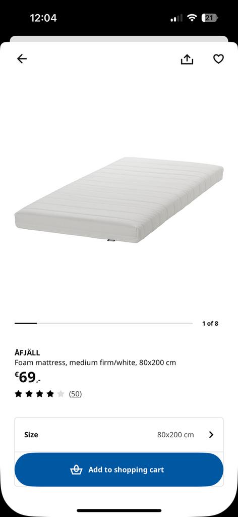 Ikea matras, Huis en Inrichting, Slaapkamer | Matrassen en Bedbodems, Ophalen, Eenpersoons, Zo goed als nieuw, 80 cm