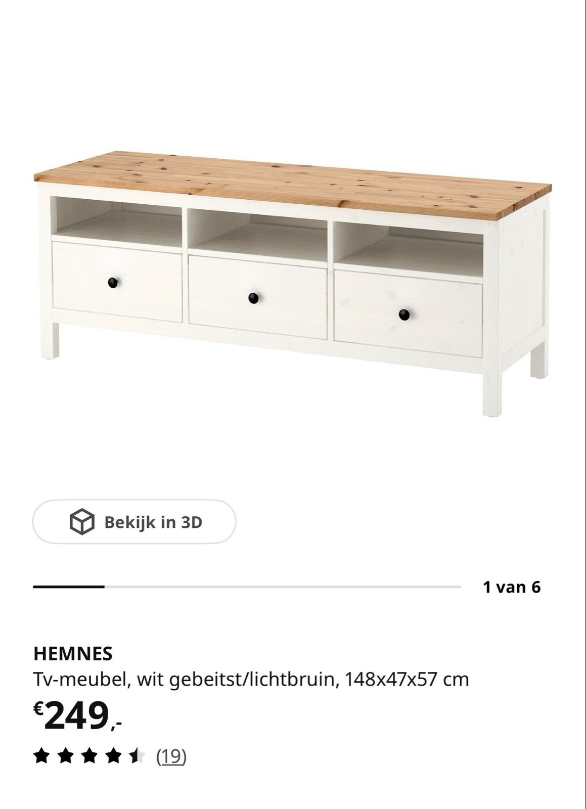 Nieuw in doos: IKEA HEMNES TV-meubel wit gebeitst/lichtbruin, Ophalen, 100 tot 150 cm, Nieuw, Minder dan 100 cm