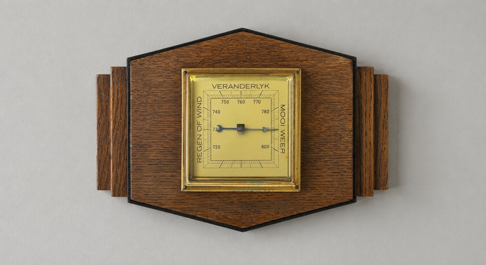 Art Deco eiken wand barometer Amsterdamse School, Ophalen of Verzenden, Gebruikt, Barometer