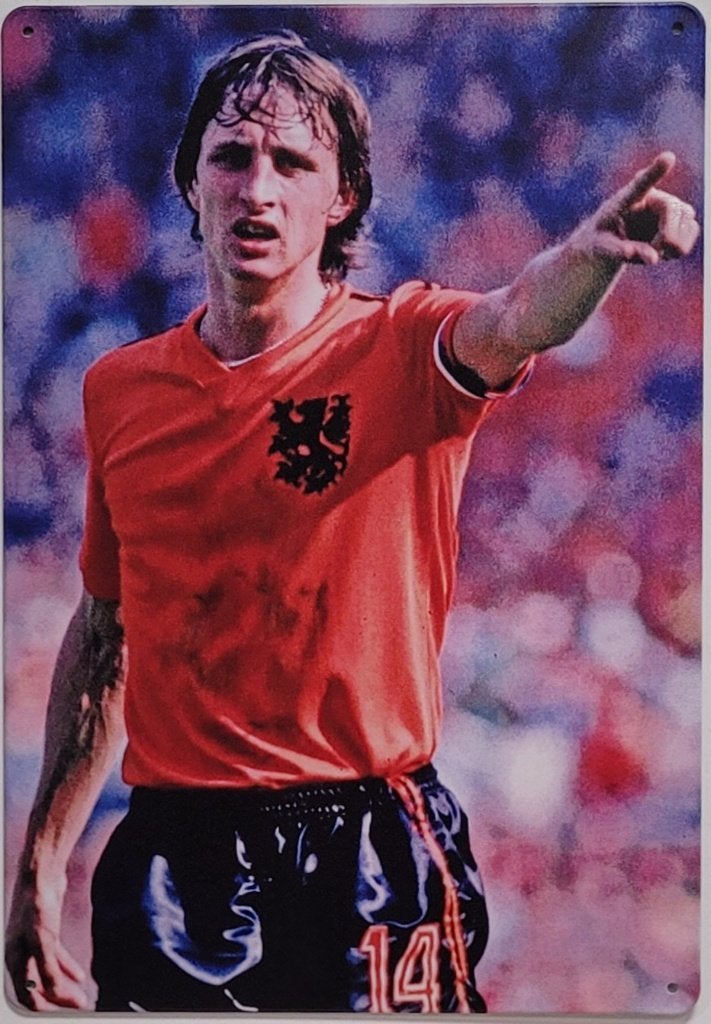 Johan Cruijff Oranje NR 14 reclamebord van metaal wandbord