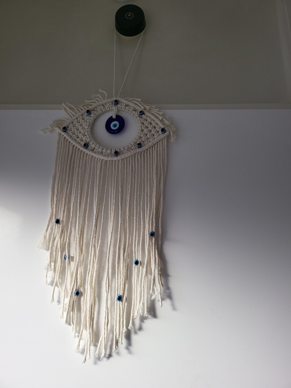 Macramé Boze Oog Wandhanger - Handgemaakt, Boho, Nieuw, Ophalen of Verzenden, Wit