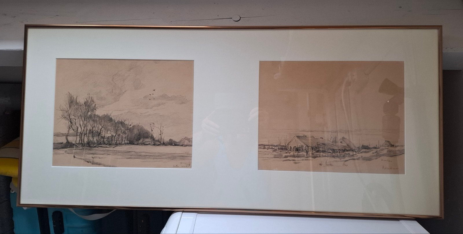 Te koop: 2 potloodschetsen Antoon Markus, Ophalen, Overige technieken, Ingelijst, 23 cm