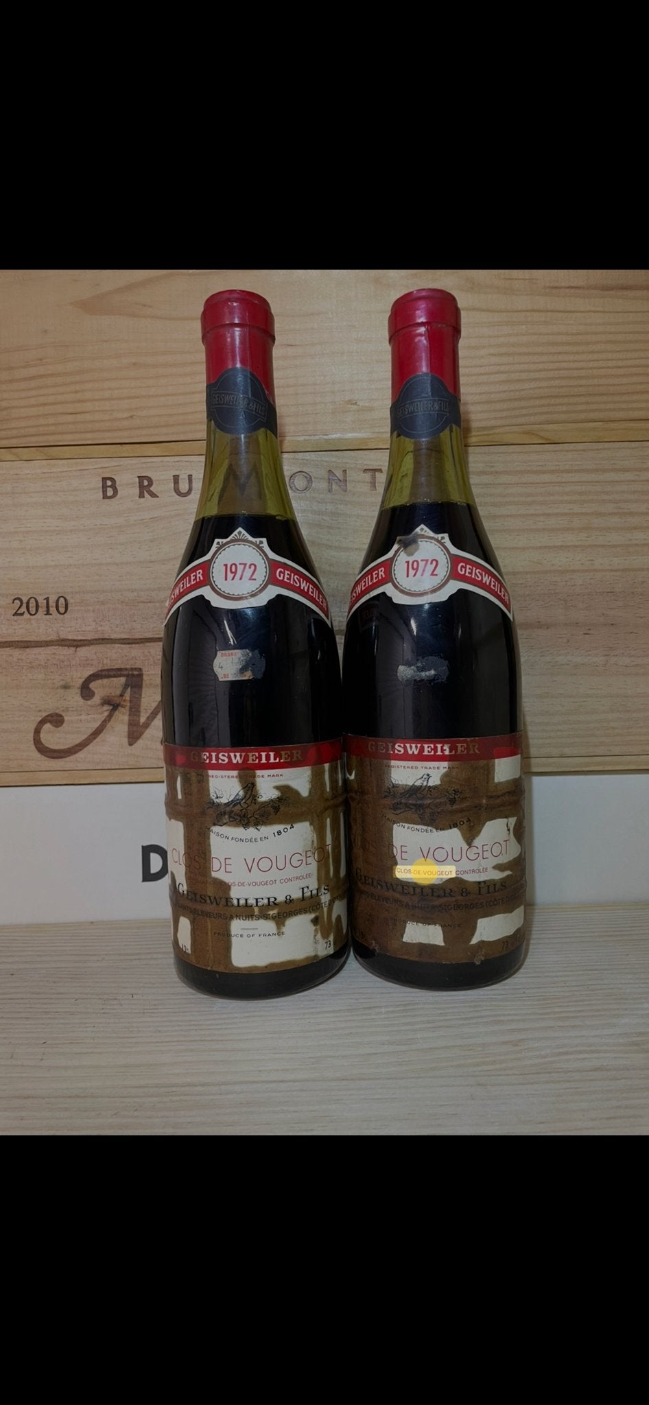 2 flessen  Clos de Vougeot Grand Cru 1972 oude Bourgogne, Gebruikt, Frankrijk, Ophalen of Verzenden, Rode wijn