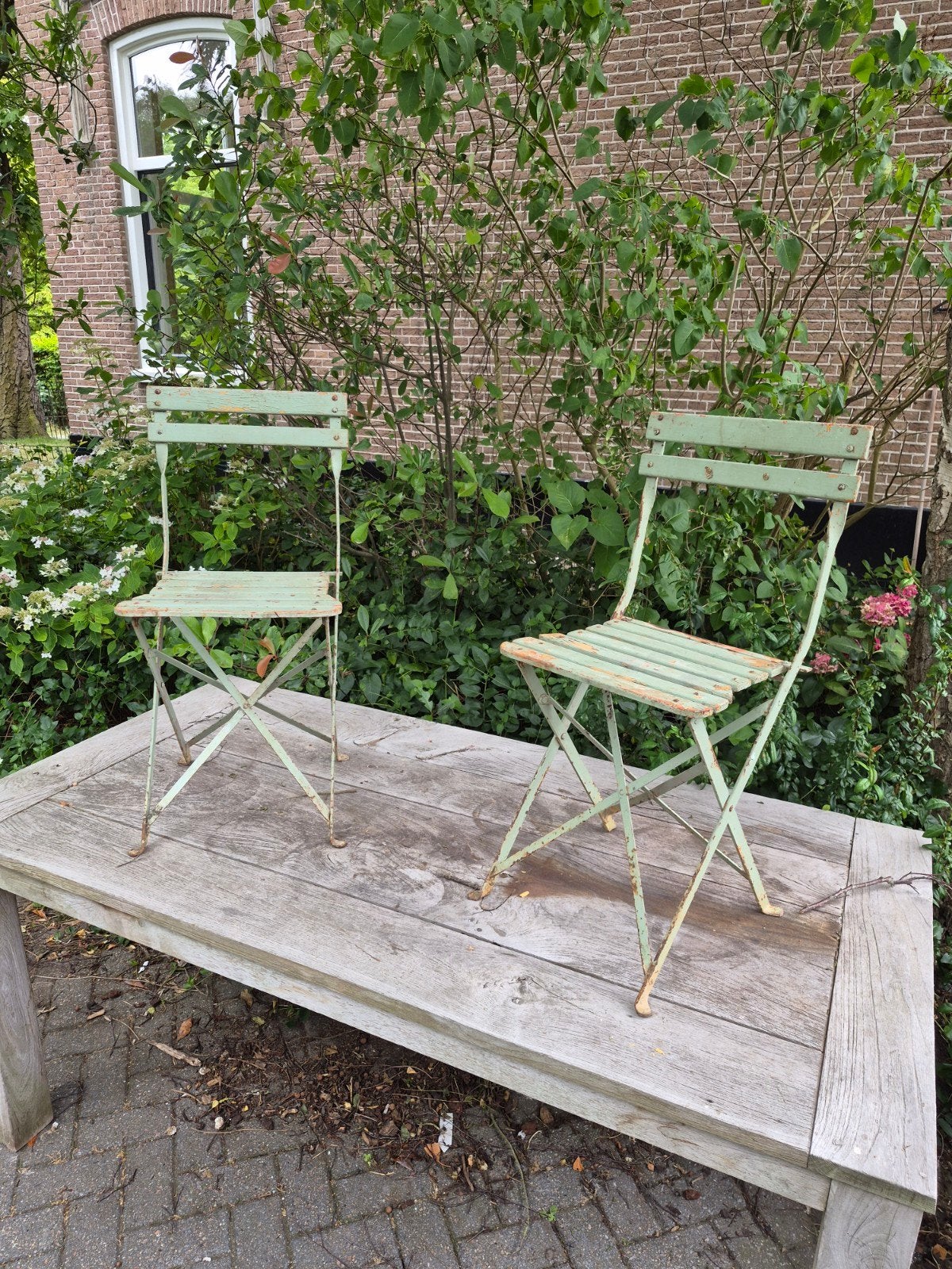 Originele Franse bistro klapstoelen!, Ophalen, Gebruikt, Overige materialen, 2 zitplaatsen