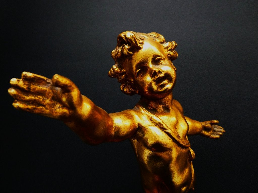 Een set van 2 putti beeldjes in spiegelbeeld goudverguld, Ophalen of Verzenden