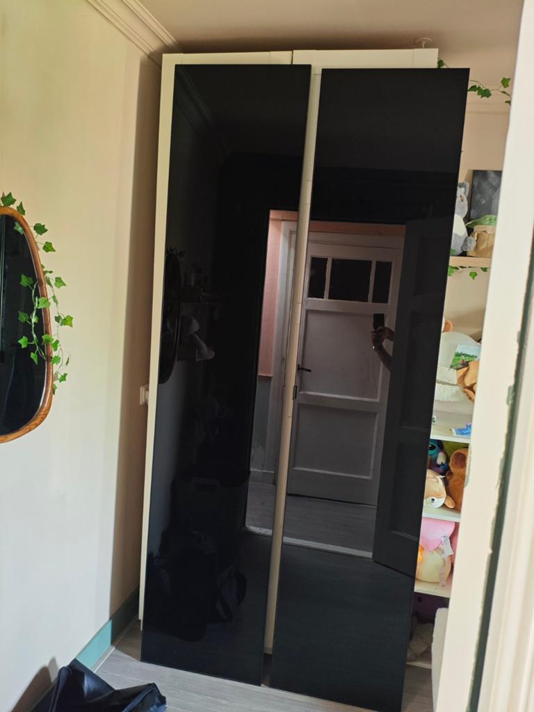 Twee zwarte glazen deuren voor Ikea Pax kasten - Storas, Ophalen, 200 cm of meer, 50 tot 75 cm, Glas