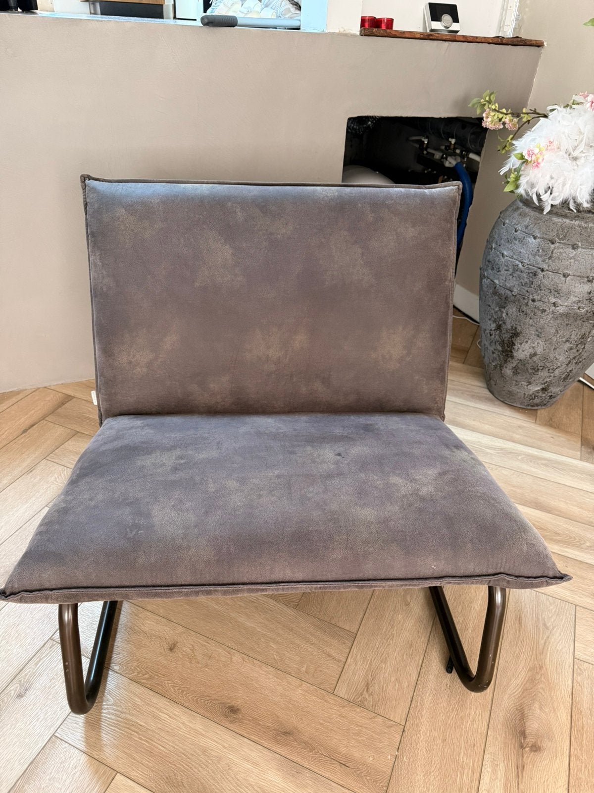 DYYK design fauteuil – echt nubuck leder, Ophalen of Verzenden, Zo goed als nieuw, 75 tot 100 cm, Metaal