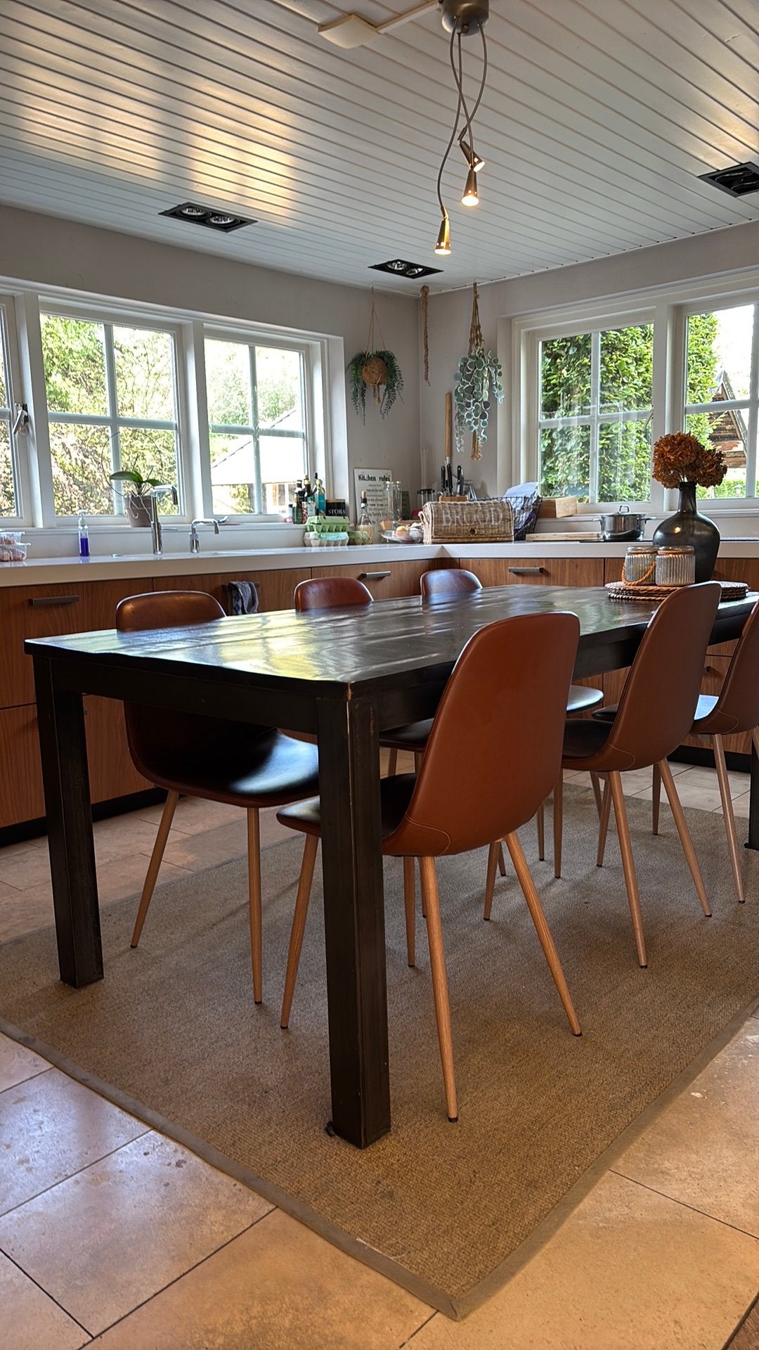 Mangohouten eettafel 190x92 met 6 stoelen, 50 tot 100 cm, Zo goed als nieuw, Vijf personen of meer, 150 tot 200 cm