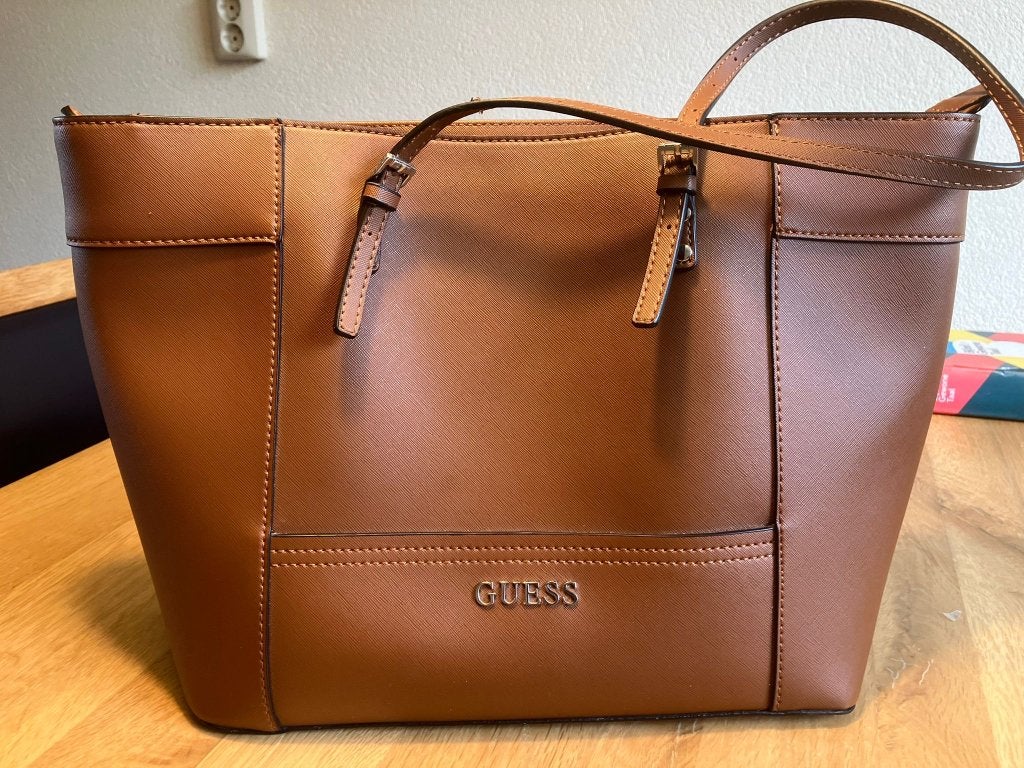 Guess congac leren handtas, Ophalen of Verzenden, Zo goed als nieuw, Bruin, Handtas