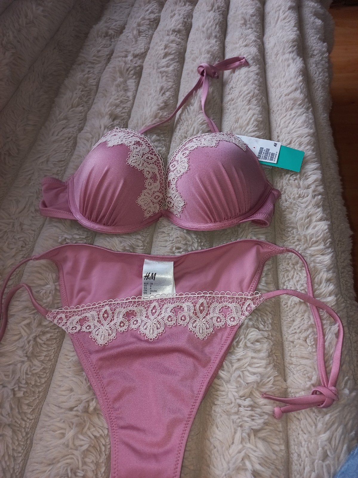 Roze H&M Bikini Set met Kant - Nieuw met Labels, H&M, Nieuw, Ophalen of Verzenden, Roze