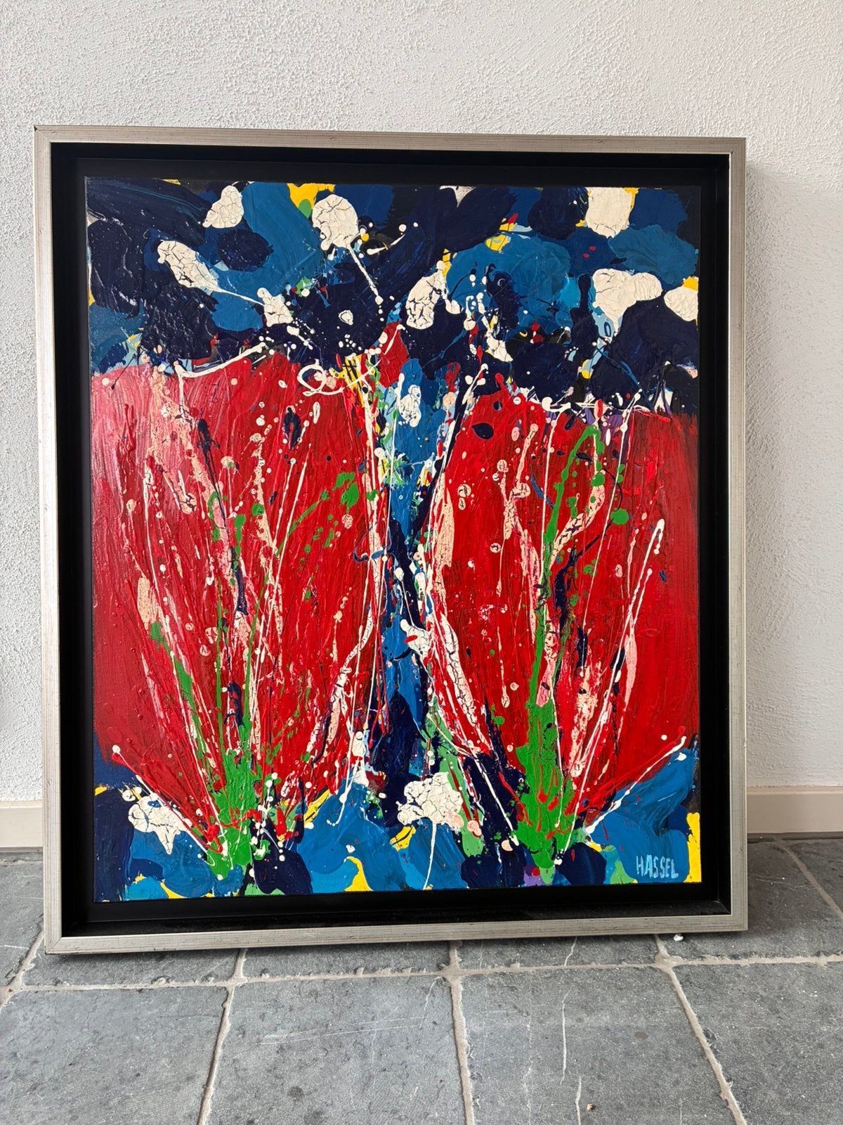 Tulpen rood - Acryl op doek - Ad van Hassel - 60x70 cm, Ophalen of Verzenden