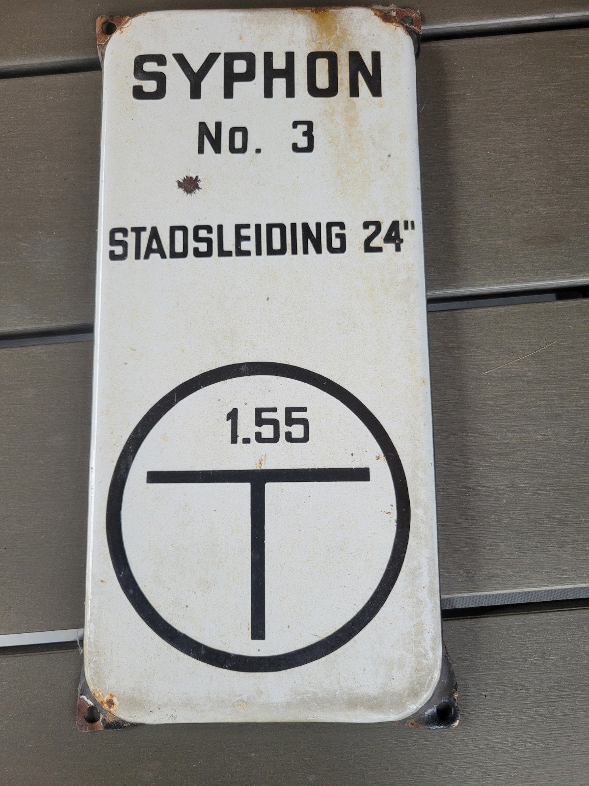 Vintage Syphon Stadsleiding Emaille Bord - Nr. 3, Ophalen of Verzenden